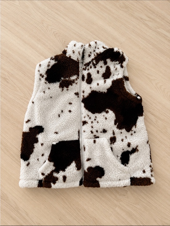 SHEIN Sweaters - SHEIN Brown & White Cow-Print Sherpa Vest